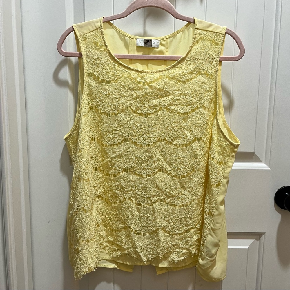 Yellow Lace Tank with Open Back - 1X